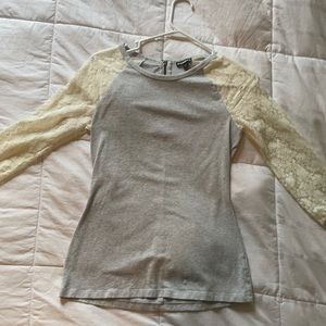 Express 3/4 lace detail sleeve tee